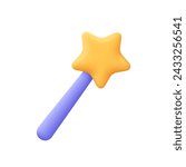 Magic wand stick with star. 3d vector icon. Cartoon minimal style.