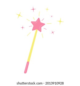 Magic wand surrounded by stars and radiance. Isolated on white background. Vector illustration