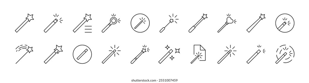 Magic Wand Thin Icons Collection. Editable Stroke. Suitable for Web Sites, Books, Cards, Apps 