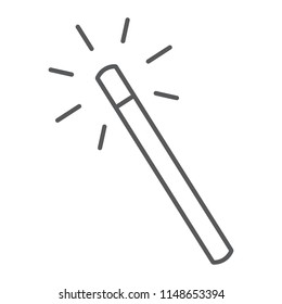 Magic wand thin line icon, tools and design, wand sign, vector graphics, a linear pattern on a white background, eps 10.