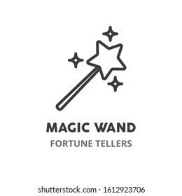 Magic wand  thin line icon. Concept of fortune telling. Vector illustration symbol element for web design. 