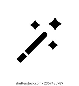 Magic wand tool black glyph ui icon. Simple filled line element. User interface design. Silhouette symbol on white space. Solid pictogram for web, mobile. Isolated vector illustration