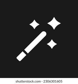 Magic wand tool dark mode glyph ui icon. Simple filled line element. User interface design. White silhouette symbol on black space. Solid pictogram for web, mobile. Vector isolated illustration