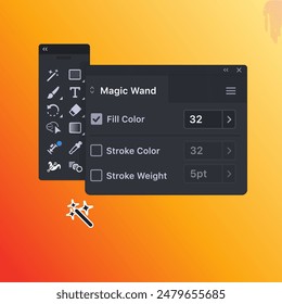 Magic Wand Tool in program for vector graphics. Illustration of toolbar