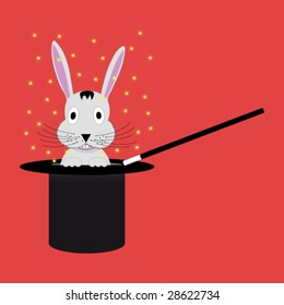 Magic wand with top hat from which comes out a rabbit