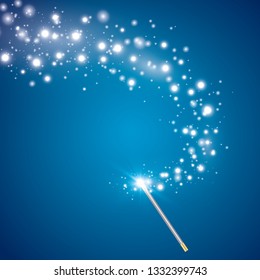 Magic wand vector background. Miracle magician wand magical stick with sparkle magic lights.
