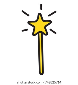 Magic Wand. Vector Hand Drawn Icon Illustration On White Background.