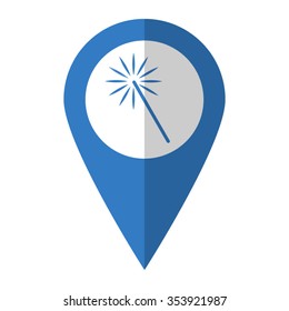 Magic and wand - vector icon; blue map  pointer