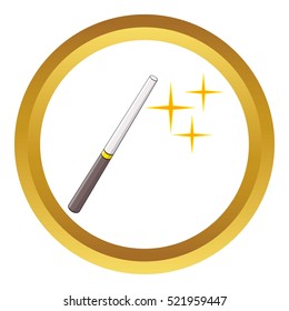 Magic wand vector icon in golden circle, cartoon style isolated on white background