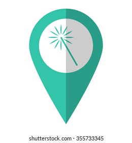 Magic and wand - vector icon;  green map pointer