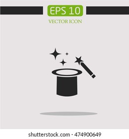 Magic wand vector icon.focus. hat and a magic wand. magic