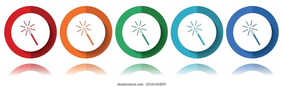 Magic wand vector icons, flat icon set for logo design, webdesign and mobile applications, colorful web button collection in eps 10