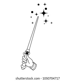 Magic wand. Vector illustration. Can be used for coloring book, tattoo, sticker, icon. 