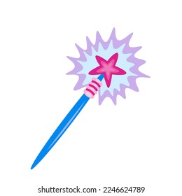 Magic wand vector illustration. Cartoon style star shape magic wand with shine. Fairytale magical symbol