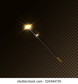 Magic Wand Vector illustration Glowing golden magic wand on a transparent background 3d effect