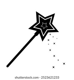 Magic wand vector, silhouette, symbol. Magic wand icon, vector with stars. Vector illustration.