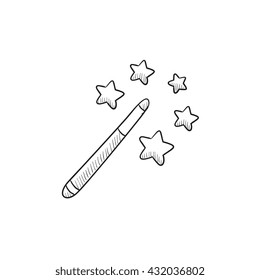 Magic wand vector sketch icon isolated on background. Hand drawn Magic wand icon. Magic wand sketch icon for infographic, website or app.