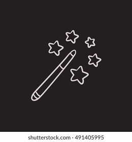 Icono de esbozo vectorial de varita mágica aislado en el fondo. Icono de la varita mágica dibujada a mano. Icono de esbozo de varita mágica para infografía, sitio web o aplicación.