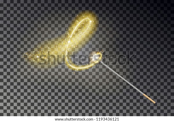 魔法の杖のベクター画像 暗い背景に透明なミラクルスティックと光る黄色の明るい尾 魔法の杖の効果 魔術師の妖精のスティックライト ベクターイラスト のベクター画像素材 ロイヤリティフリー