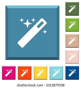 Magic wand white icons on edged square buttons in various trendy colors