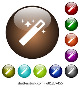 Magic wand white icons on round color glass buttons