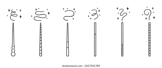 Magic wands doodle set. Fairytale element
in sketch style. Hand drawn vector illustration isolated on white background
