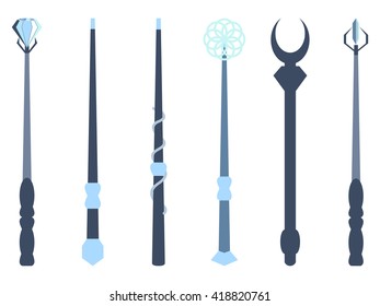 Magic wands on a white background. Wizard tool. Vector illustration.