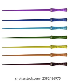 Magic wands in rainbow colors on a white background