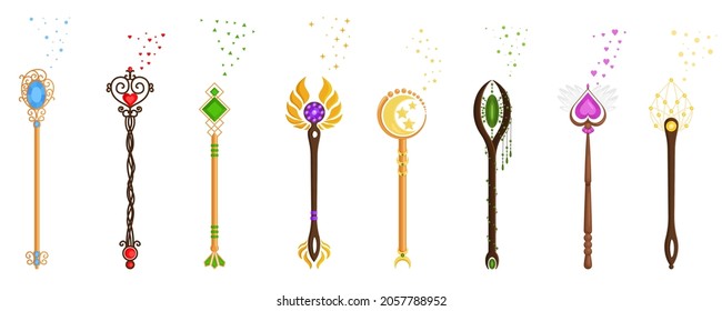 Magic Wands Set. Various wizards of magic wand vector illustration flat design