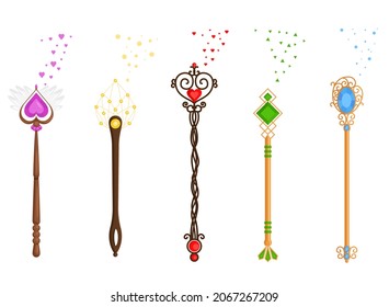 Magic Wands Set. Various wizards of magic wand vector illustration flat design