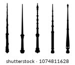 Magic wands set. Wizard tool. Wooden stick collection. Black contour isolated on white background. Vector illustration