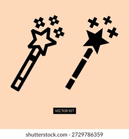 Varinhas mágicas com estrelas e ícones de vetor brilhos no fundo bege perfeito para fantasia e projetos caprichosos