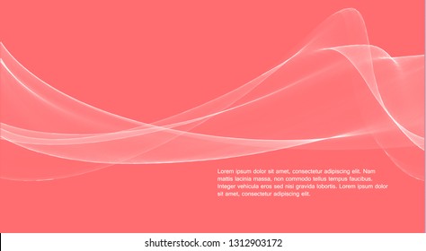 Magic wave color background. Living coral, the color of the year. Awesome white lines over pink background. Vector illustration.