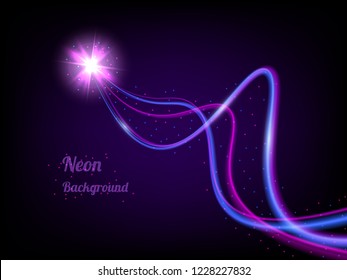 Magic wave light effect with a star of neon glow and flash. Vector illustration.
