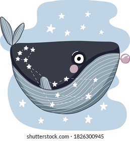Magic Whale Blue Vector Illustration