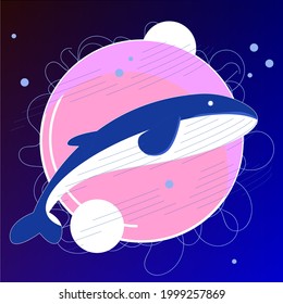 Magic Whale editable vector illustration. Whale mysterious art.