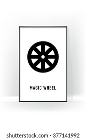 Magic wheel #1. Sacral geometry. Scandinavian style poster. Wall decor. Black frame.  Hand draw textures. Stock vector.