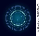 Magic wheel with scorpio star sign and twelve signs of the zodiac in a dark background, astrology, esotericism. Astrology zodiac star signs magic circle