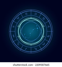 Magic Wheel With Scorpio Star Sign And Twelve Signs Of The Zodiac In A Dark Background, Astrology, Esotericism. Astrology Zodiac Star Signs Magic Circle