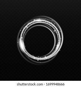 Anillo mágico blanco con estrellas brillantes aisladas en fondo negro - mágico círculo brillante y brillante con centro en blanco. Ilustración vectorial realista.