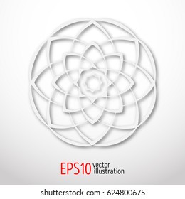 Magic white lotus in circle 3d . Sacral geometry figure. Scandinavian, celtic or eastern style illustration. Enigmatic karma design.