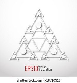 Magic white triangle with recursive 3d . Sacral geometry symbol. Scandinavian, celtic or eastern style illustration. Enigmatic and hypnotic, karma figure.