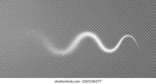 Magic white wind png festive isolated on transparent background. white comet png with sparkling stars and dust.