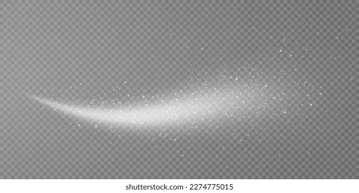 Zauberhafte weiße Wind-Stilrichtung einzeln auf transparentem Hintergrund. weißer Comet-Steg mit funkelnden Sternen und Staub.