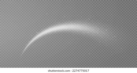 Festividad mágica de viento blanco sobre fondo transparente. cometa blanco png con estrellas brillantes y polvo.