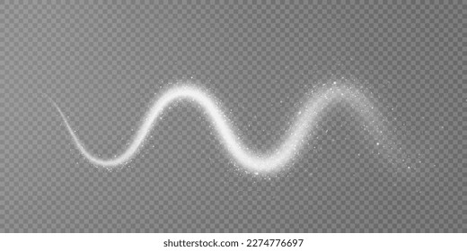 Festividad mágica de viento blanco sobre fondo transparente. cometa blanco png con estrellas brillantes y polvo.