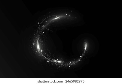 Magic white wind png festive isolated on transparent background. White comet png with sparkling stars and dust. Powder dust light PNG. Magic shining gold dust. Fine, shiny dust bokeh particles.