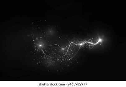 Mágico viento blanco png festivo aislado sobre fondo transparente. Png cometa blanco con estrellas brillantes y polvo. Polvo polvo luz PNG. Polvo mágico de oro brillante. Partículas finas y brillantes de polvo bokeh.