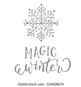 Magic winter - christmas card with socks and calligraphy vector.