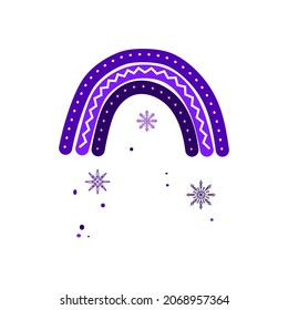 Arcoiris y nevadas de invierno mágico. Ilustración de moda en tonos azules. Ilustración vectorial para el diseño de textiles, embalajes, tejidos, decoración.